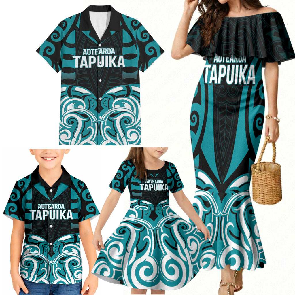 Custom Aotearoa Tapuika Family Matching Mermaid Dress and Hawaiian Shirt New Zealand Traditional Maori Pattern