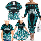Custom Aotearoa Tapuika Family Matching Off The Shoulder Long Sleeve Dress and Hawaiian Shirt New Zealand Traditional Maori Pattern