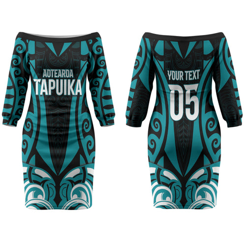 Custom Aotearoa Tapuika Family Matching Off The Shoulder Long Sleeve Dress and Hawaiian Shirt New Zealand Traditional Maori Pattern