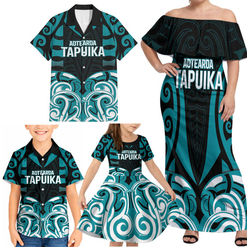 Custom Aotearoa Tapuika Family Matching Off Shoulder Maxi Dress and Hawaiian Shirt New Zealand Traditional Maori Pattern