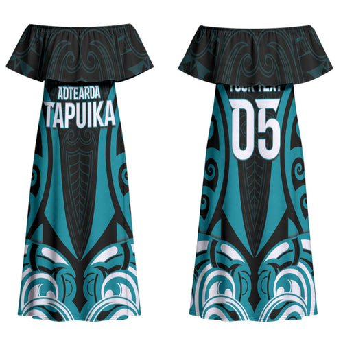 Custom Aotearoa Tapuika Family Matching Off Shoulder Maxi Dress and Hawaiian Shirt New Zealand Traditional Maori Pattern