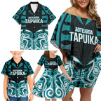 Custom Aotearoa Tapuika Family Matching Off Shoulder Short Dress and Hawaiian Shirt New Zealand Traditional Maori Pattern