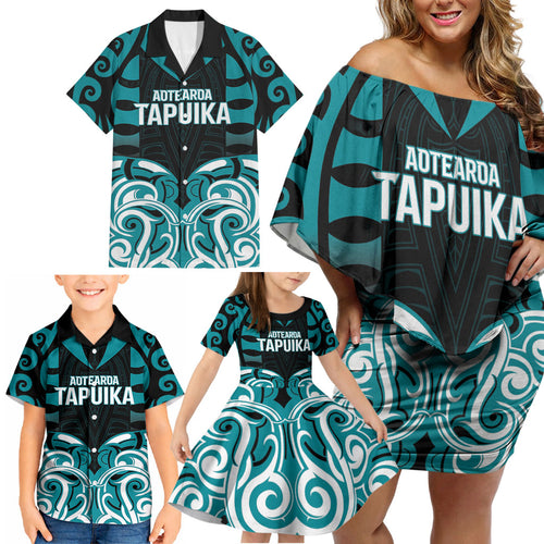 Custom Aotearoa Tapuika Family Matching Off Shoulder Short Dress and Hawaiian Shirt New Zealand Traditional Maori Pattern