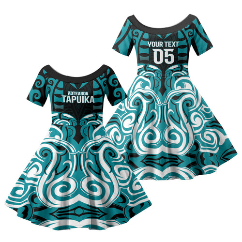 Custom Aotearoa Tapuika Family Matching Off Shoulder Short Dress and Hawaiian Shirt New Zealand Traditional Maori Pattern