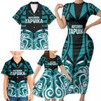 Custom Aotearoa Tapuika Family Matching Short Sleeve Bodycon Dress and Hawaiian Shirt New Zealand Traditional Maori Pattern