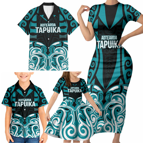 Custom Aotearoa Tapuika Family Matching Short Sleeve Bodycon Dress and Hawaiian Shirt New Zealand Traditional Maori Pattern