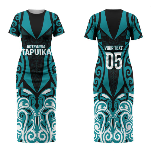 Custom Aotearoa Tapuika Family Matching Short Sleeve Bodycon Dress and Hawaiian Shirt New Zealand Traditional Maori Pattern