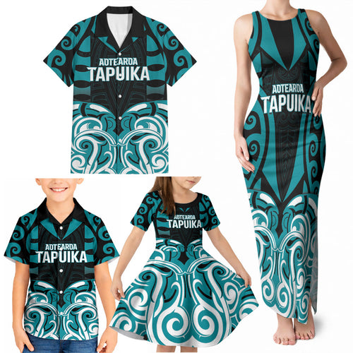 Custom Aotearoa Tapuika Family Matching Tank Maxi Dress and Hawaiian Shirt New Zealand Traditional Maori Pattern