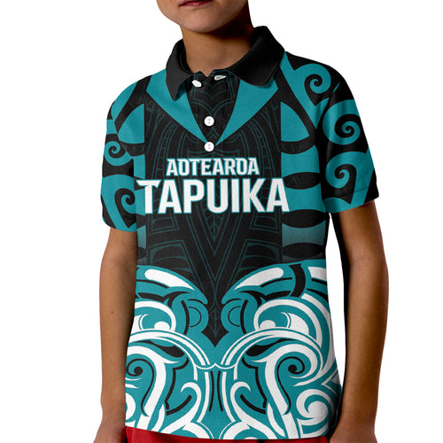 Custom Aotearoa Tapuika Kid Polo Shirt New Zealand Traditional Maori Pattern