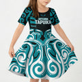 Custom Aotearoa Tapuika Kid Short Sleeve Dress New Zealand Traditional Maori Pattern