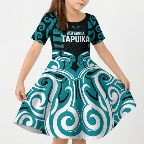 Custom Aotearoa Tapuika Kid Short Sleeve Dress New Zealand Traditional Maori Pattern