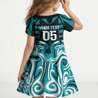 Custom Aotearoa Tapuika Kid Short Sleeve Dress New Zealand Traditional Maori Pattern