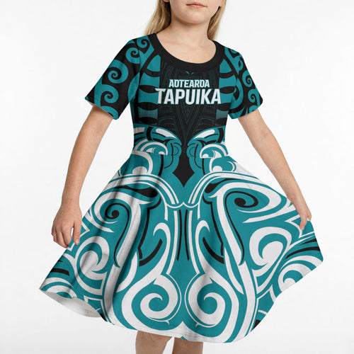 Custom Aotearoa Tapuika Kid Short Sleeve Dress New Zealand Traditional Maori Pattern