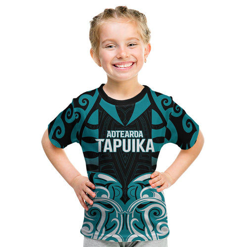 Custom Aotearoa Tapuika Kid T Shirt New Zealand Traditional Maori Pattern