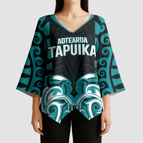 Custom Aotearoa Tapuika Kimono Sleeve Blouse New Zealand Traditional Maori Pattern
