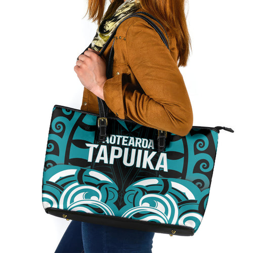 Aotearoa Tapuika Leather Tote Bag New Zealand Traditional Maori Pattern