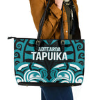 Aotearoa Tapuika Leather Tote Bag New Zealand Traditional Maori Pattern
