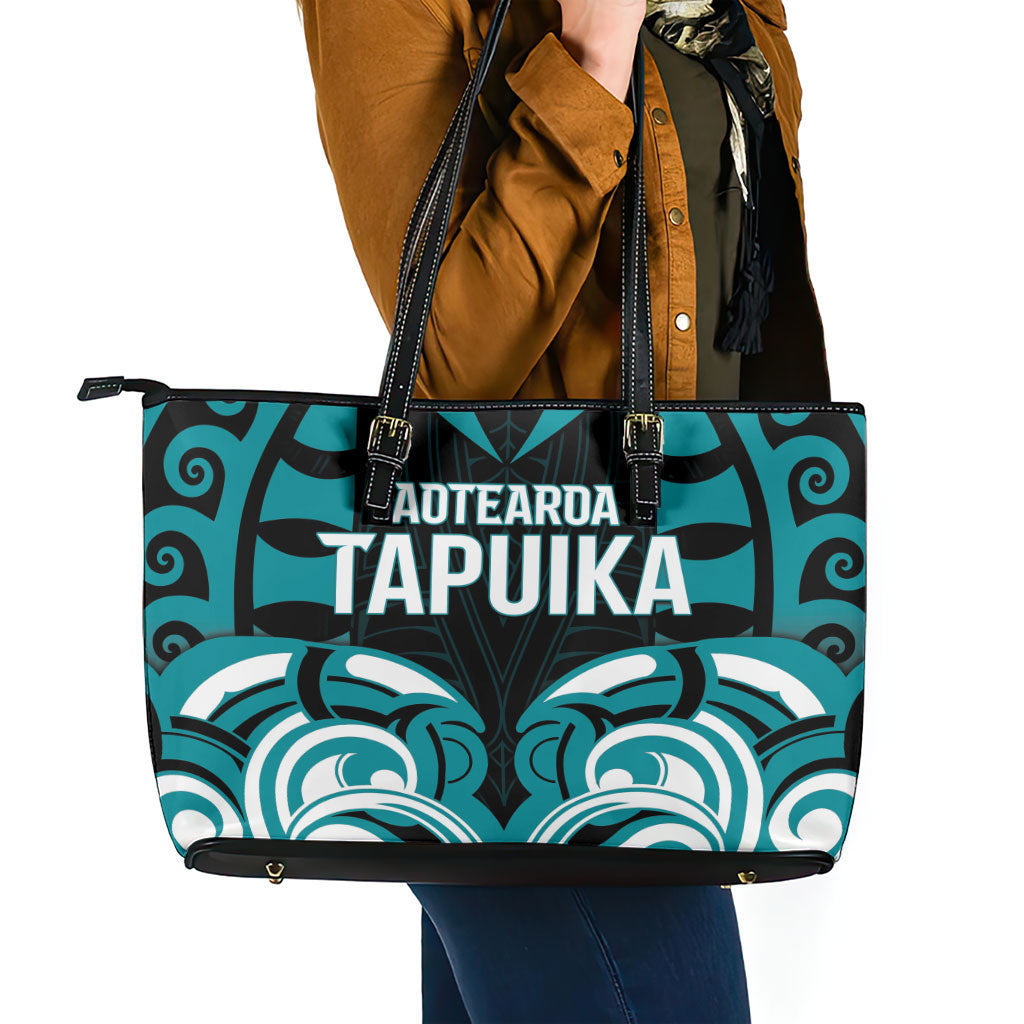 Aotearoa Tapuika Leather Tote Bag New Zealand Traditional Maori Pattern
