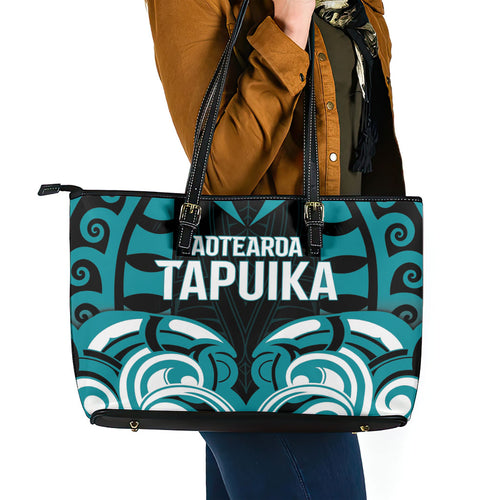 Aotearoa Tapuika Leather Tote Bag New Zealand Traditional Maori Pattern