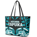 Aotearoa Tapuika Leather Tote Bag New Zealand Traditional Maori Pattern