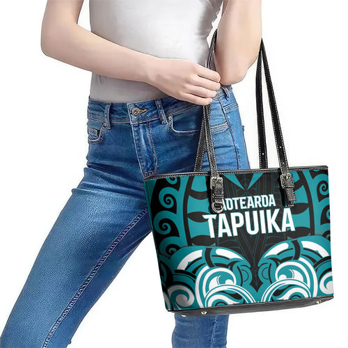 Aotearoa Tapuika Leather Tote Bag New Zealand Traditional Maori Pattern