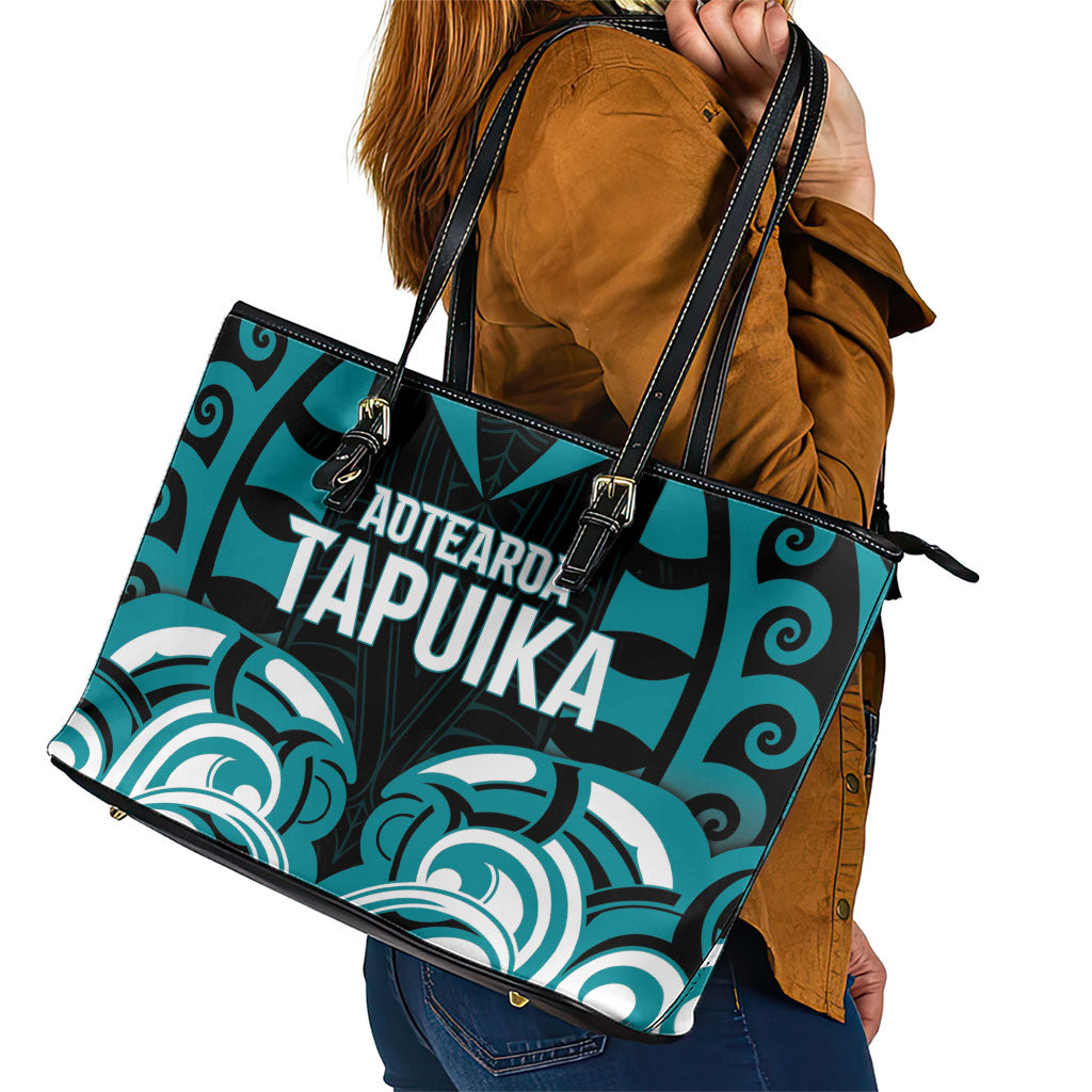 Aotearoa Tapuika Leather Tote Bag New Zealand Traditional Maori Pattern