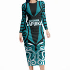 Custom Aotearoa Tapuika Long Sleeve Bodycon Dress New Zealand Traditional Maori Pattern