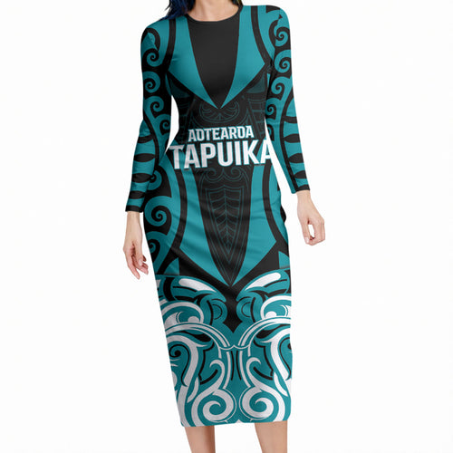 Custom Aotearoa Tapuika Long Sleeve Bodycon Dress New Zealand Traditional Maori Pattern