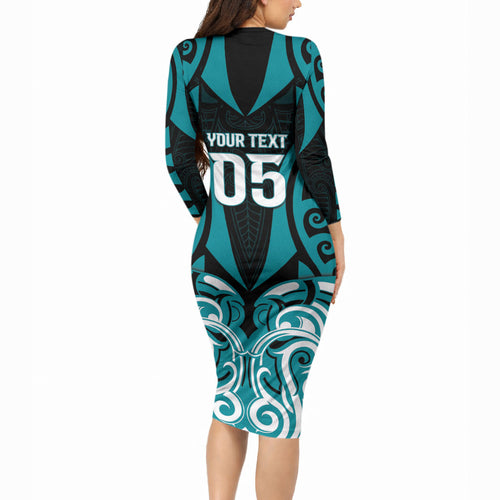 Custom Aotearoa Tapuika Long Sleeve Bodycon Dress New Zealand Traditional Maori Pattern