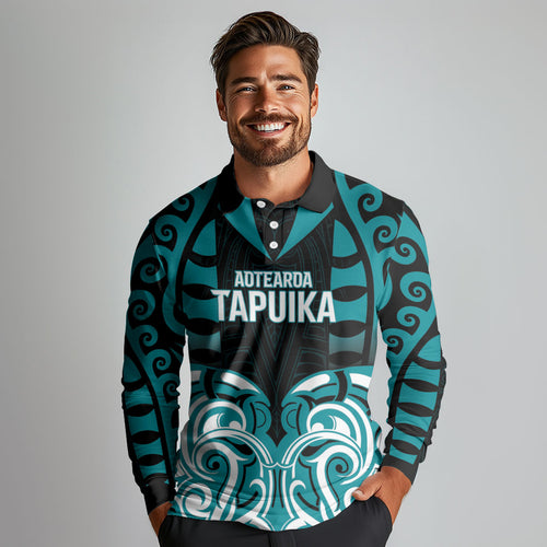 Custom Aotearoa Tapuika Long Sleeve Polo Shirt New Zealand Traditional Maori Pattern