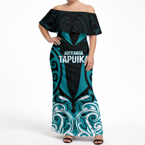 Custom Aotearoa Tapuika Off Shoulder Maxi Dress New Zealand Traditional Maori Pattern