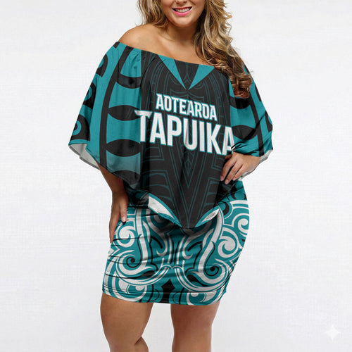 Custom Aotearoa Tapuika Off Shoulder Short Dress New Zealand Traditional Maori Pattern