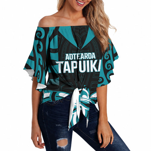 Custom Aotearoa Tapuika Off Shoulder Wrap Waist Top New Zealand Traditional Maori Pattern