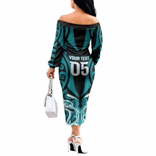 Custom Aotearoa Tapuika Off The Shoulder Long Sleeve Dress New Zealand Traditional Maori Pattern