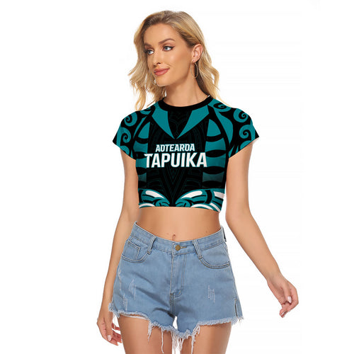 Custom Aotearoa Tapuika Raglan Cropped T Shirt New Zealand Traditional Maori Pattern