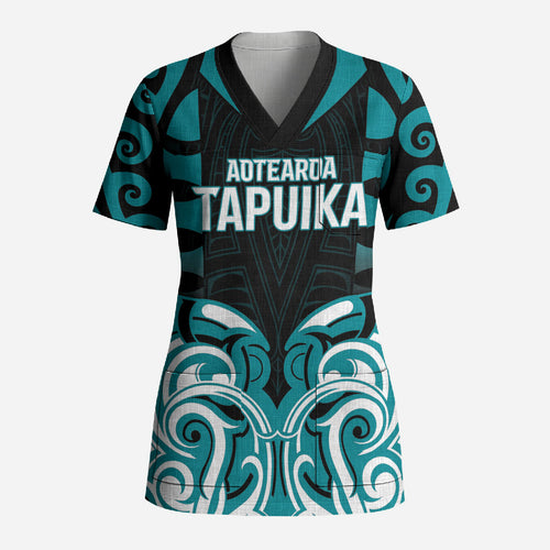 Custom Aotearoa Tapuika Scrub Top New Zealand Traditional Maori Pattern