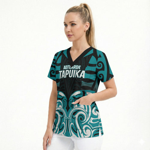 Custom Aotearoa Tapuika Scrub Top New Zealand Traditional Maori Pattern