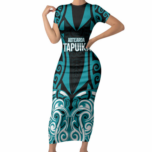 Custom Aotearoa Tapuika Short Sleeve Bodycon Dress New Zealand Traditional Maori Pattern