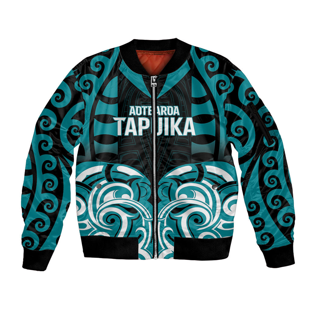 Custom Aotearoa Tapuika Sleeve Zip Bomber Jacket New Zealand Traditional Maori Pattern