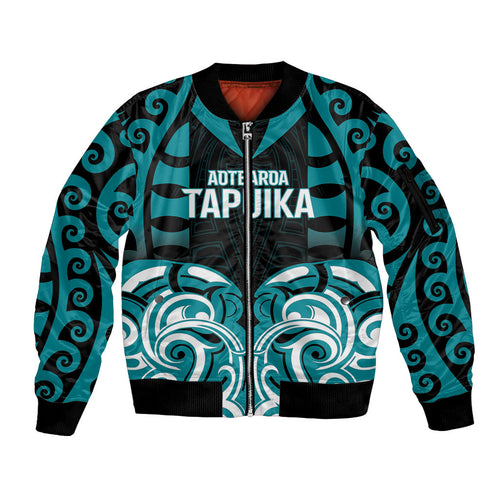 Custom Aotearoa Tapuika Sleeve Zip Bomber Jacket New Zealand Traditional Maori Pattern