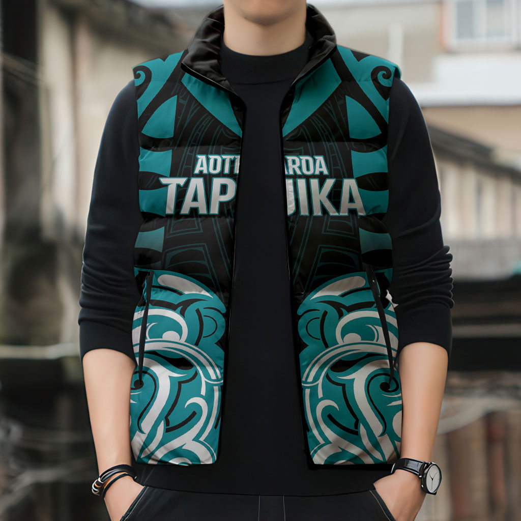 Custom Aotearoa Tapuika Sleeveless Puffer Jacket New Zealand Traditional Maori Pattern