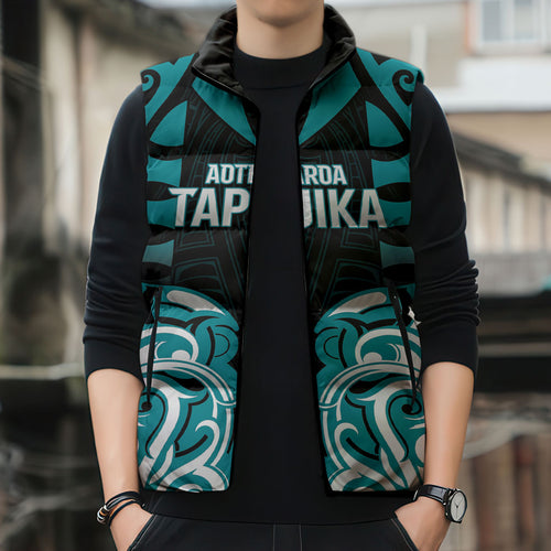 Custom Aotearoa Tapuika Sleeveless Puffer Jacket New Zealand Traditional Maori Pattern