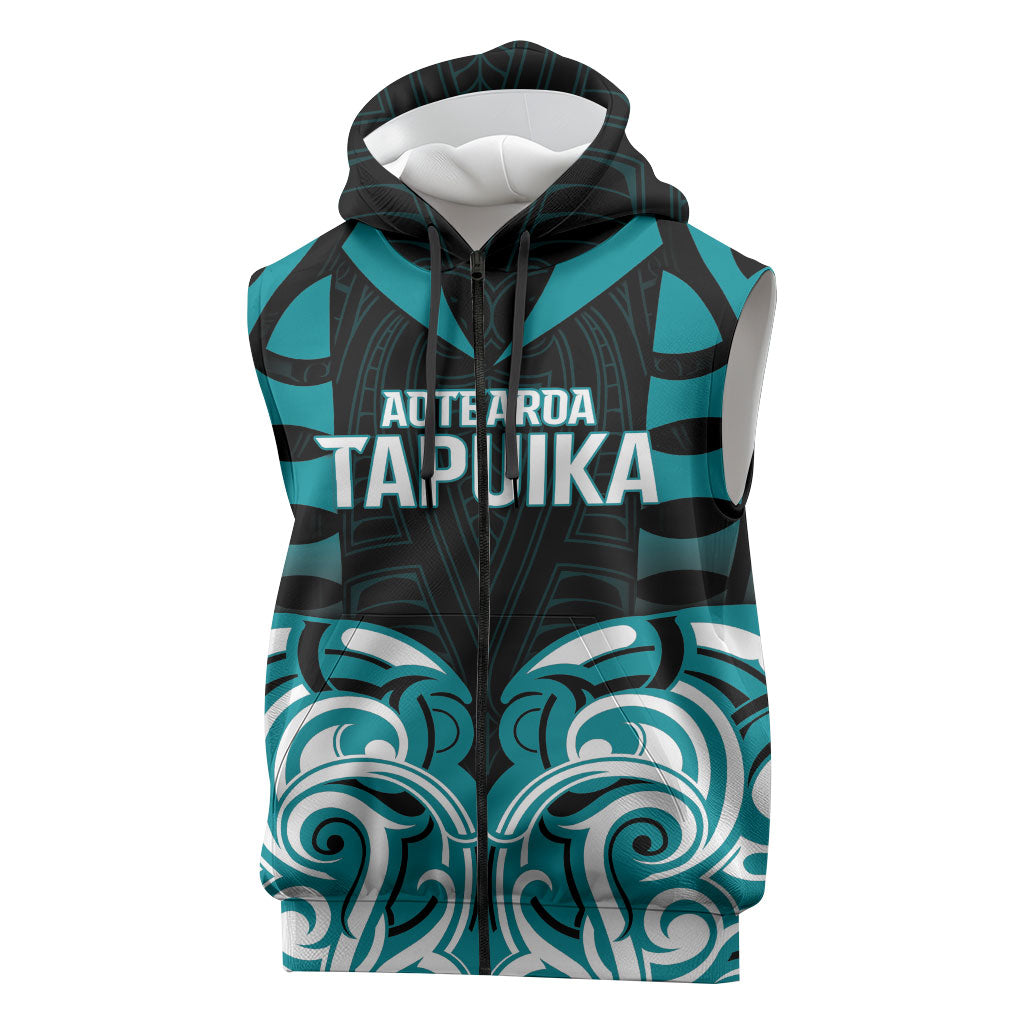 Custom Aotearoa Tapuika Sleeveless Zip Hoodie New Zealand Traditional Maori Pattern