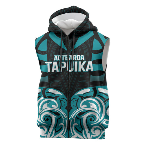Custom Aotearoa Tapuika Sleeveless Zip Hoodie New Zealand Traditional Maori Pattern