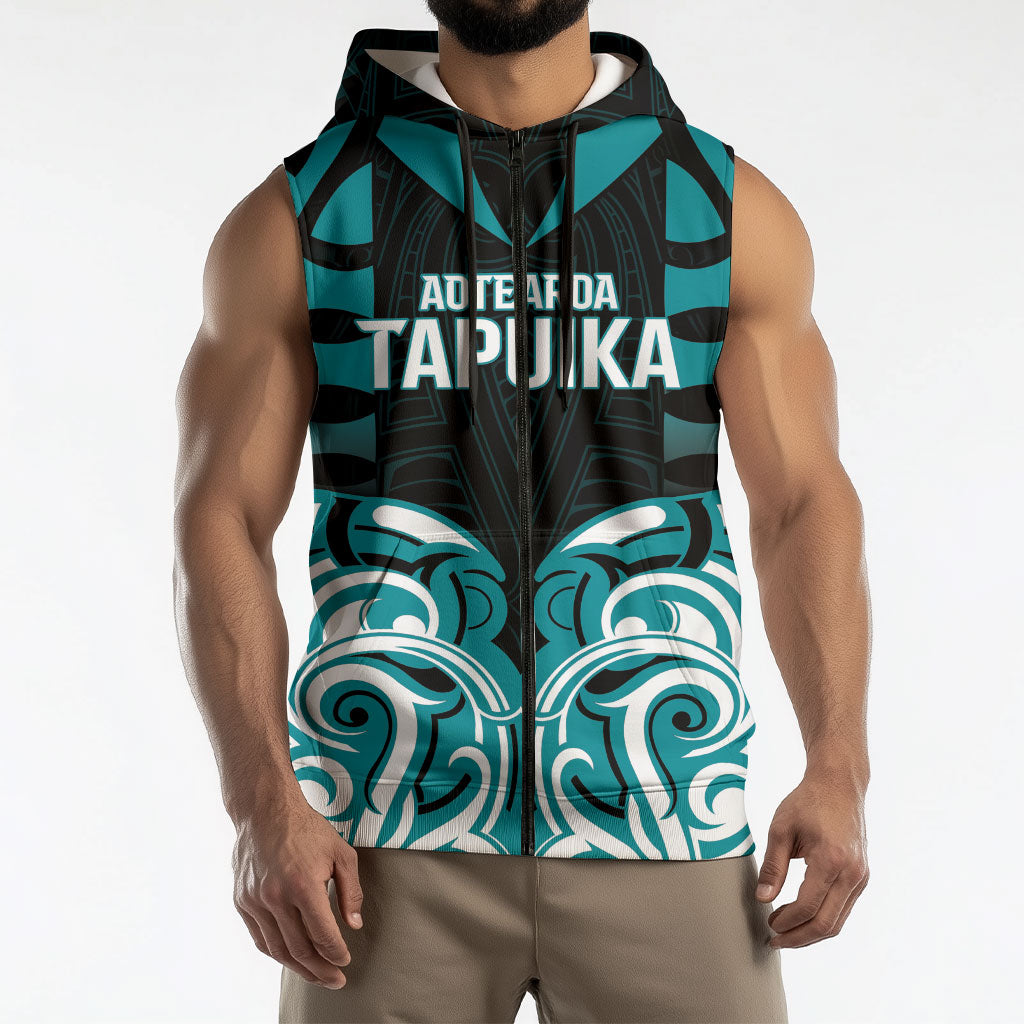 Custom Aotearoa Tapuika Sleeveless Zip Hoodie New Zealand Traditional Maori Pattern