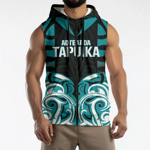 Custom Aotearoa Tapuika Sleeveless Zip Hoodie New Zealand Traditional Maori Pattern