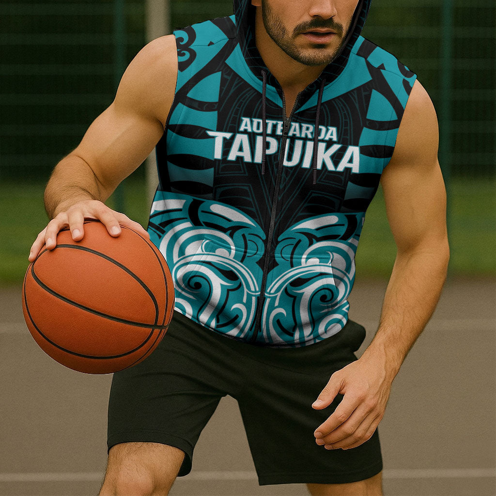 Custom Aotearoa Tapuika Sleeveless Zip Hoodie New Zealand Traditional Maori Pattern