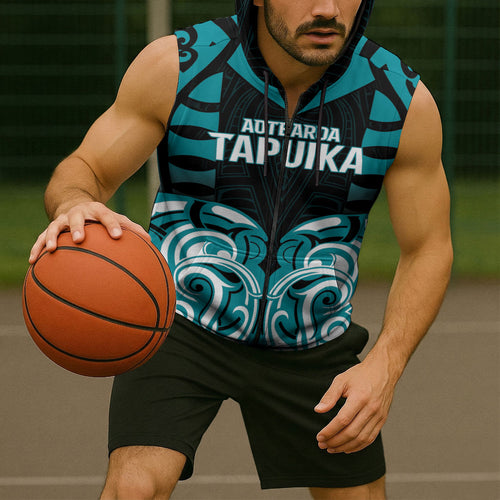 Custom Aotearoa Tapuika Sleeveless Zip Hoodie New Zealand Traditional Maori Pattern