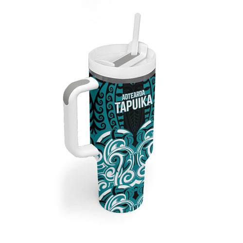 Custom Aotearoa Tapuika Tumbler With Handle New Zealand Traditional Maori Pattern