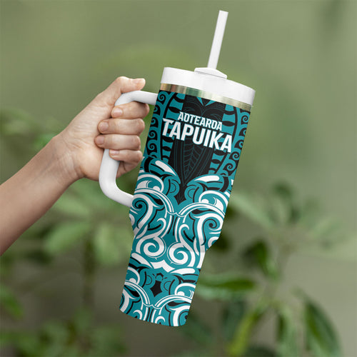 Custom Aotearoa Tapuika Tumbler With Handle New Zealand Traditional Maori Pattern